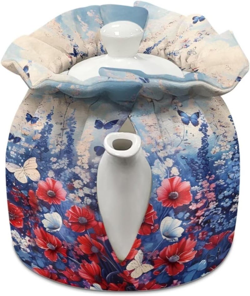 Fonplted Flower Butterfly Teapot Dust Cover Tea Cozy for Teapot Insulted Kettle Cover Kitchen Home Decorative Teapot for Housewife, Friend, Tea Lover - Image 2